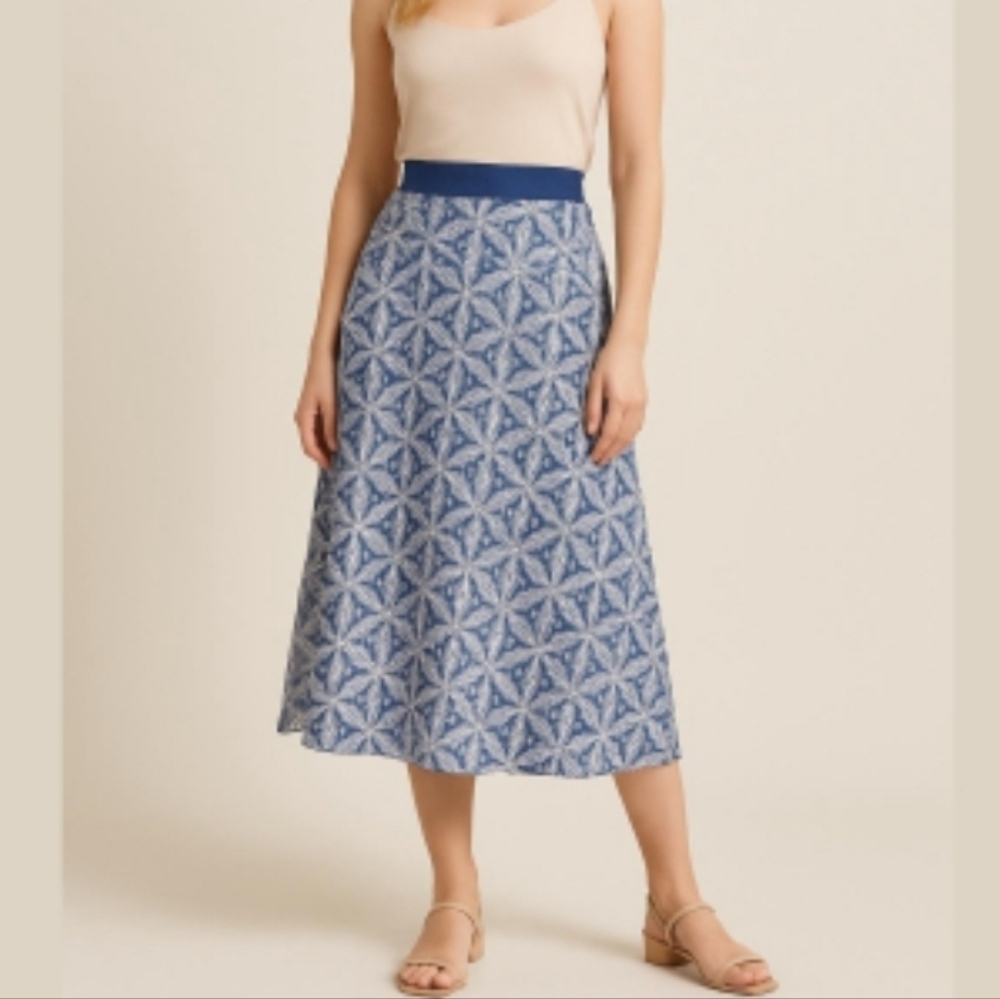 Pendleton Blue And White Geometric Pattern Silm Midi Skirt - Sizr 6